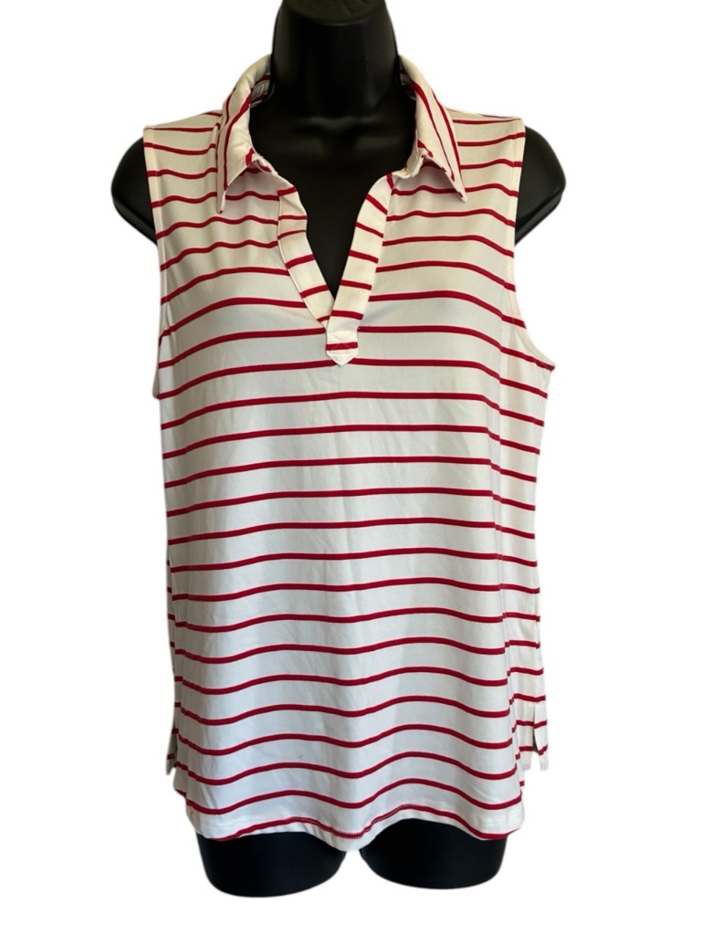 NWT Bobeau White Ivory Sleeveless Collared Top with Red Stripes Size M